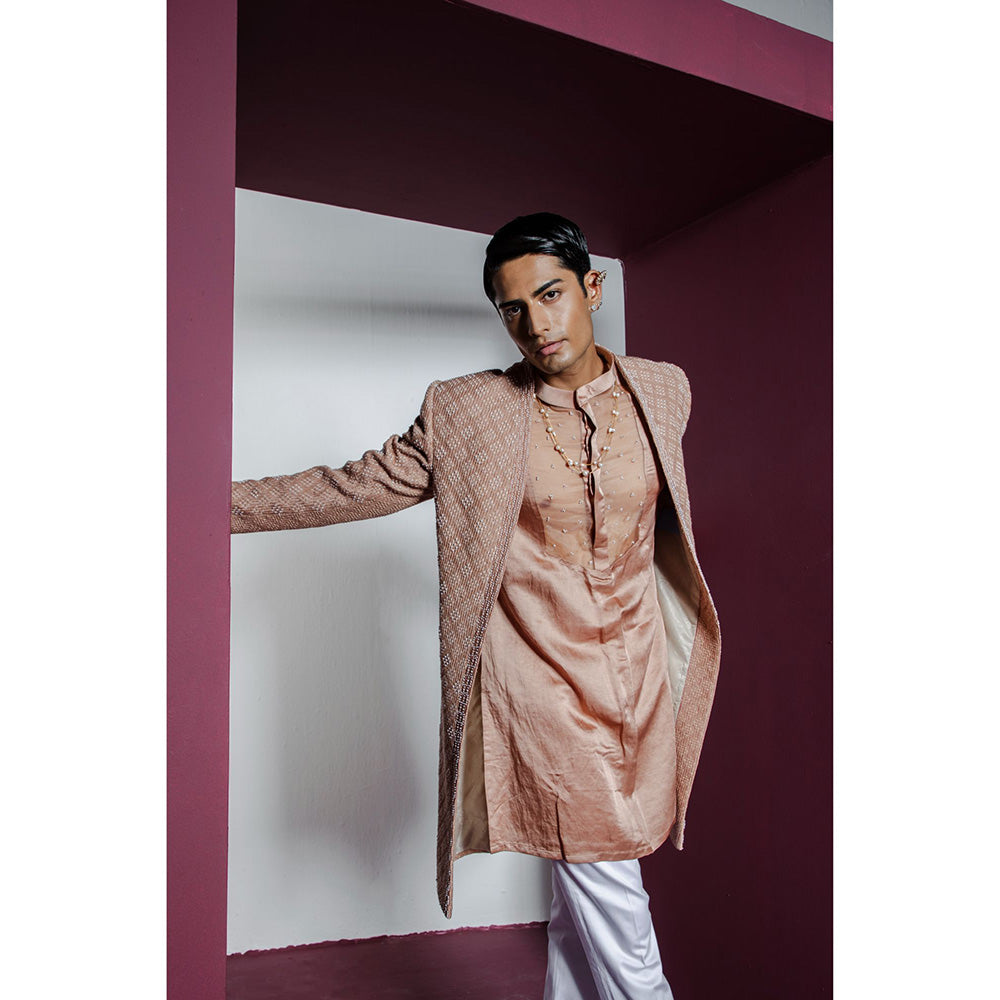 CONTRAST BY PARTH Brown Opulent Open Sherwani with Kurta & Pant (Set of 3)
