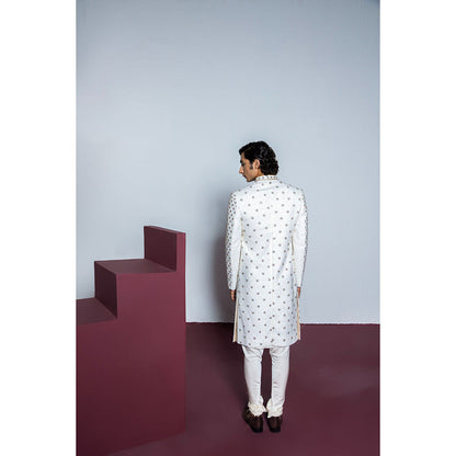 CONTRAST BY PARTH White Rose Quartz Sherwani with Kurta & Churidar (Set of 3)