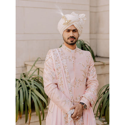 CONTRAST BY PARTH Peach Cherry Blossom Sherwani Set (Set of 5)