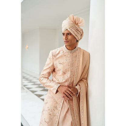 CONTRAST BY PARTH Peach Tale Of Love Sherwani Set (Set of 5)