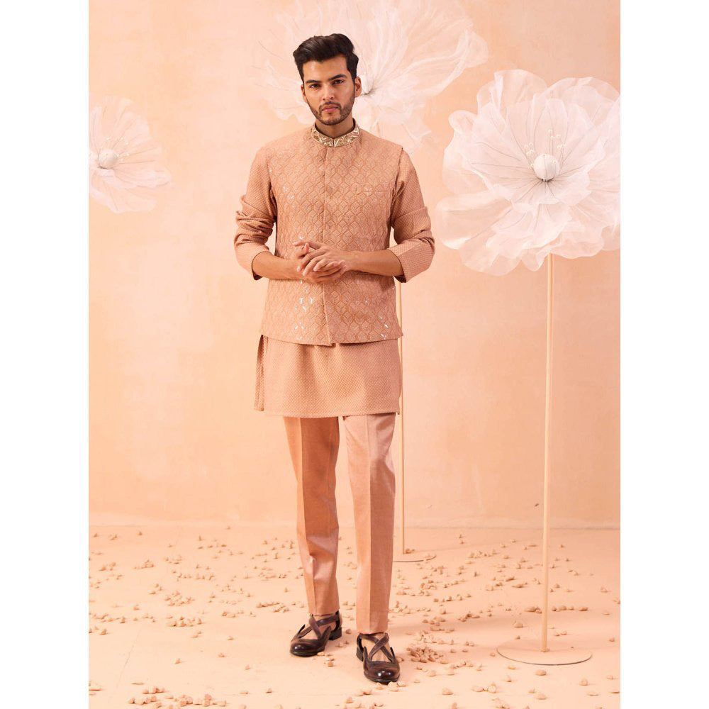 CONTRAST BY PARTH Peach Moondust Nehru Jacket with Kurta and Pant (Set of 3)