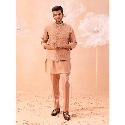 CONTRAST BY PARTH Peach Moondust Nehru Jacket with Kurta and Pant (Set of 3)