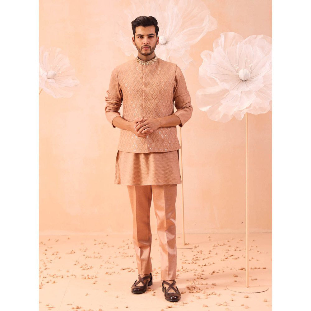 CONTRAST BY PARTH Peach Moondust Nehru Jacket with Kurta and Pant (Set of 3)