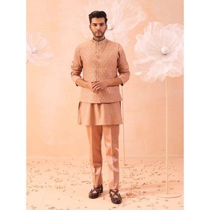 CONTRAST BY PARTH Peach Moondust Nehru Jacket with Kurta and Pant (Set of 3)