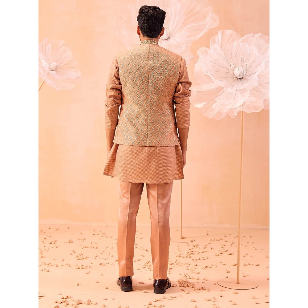 CONTRAST BY PARTH Peach Moondust Nehru Jacket with Kurta and Pant (Set of 3)