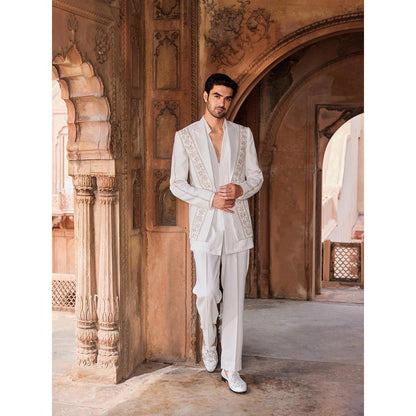 CONTRAST BY PARTH Ivory Ishrat Jacket with Kurta and Pant (Set of 3)