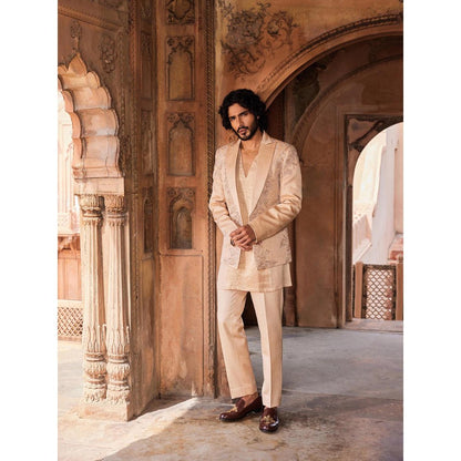 CONTRAST BY PARTH Cream Tabeer Jacket with Kurta and Pant (Set of 3)
