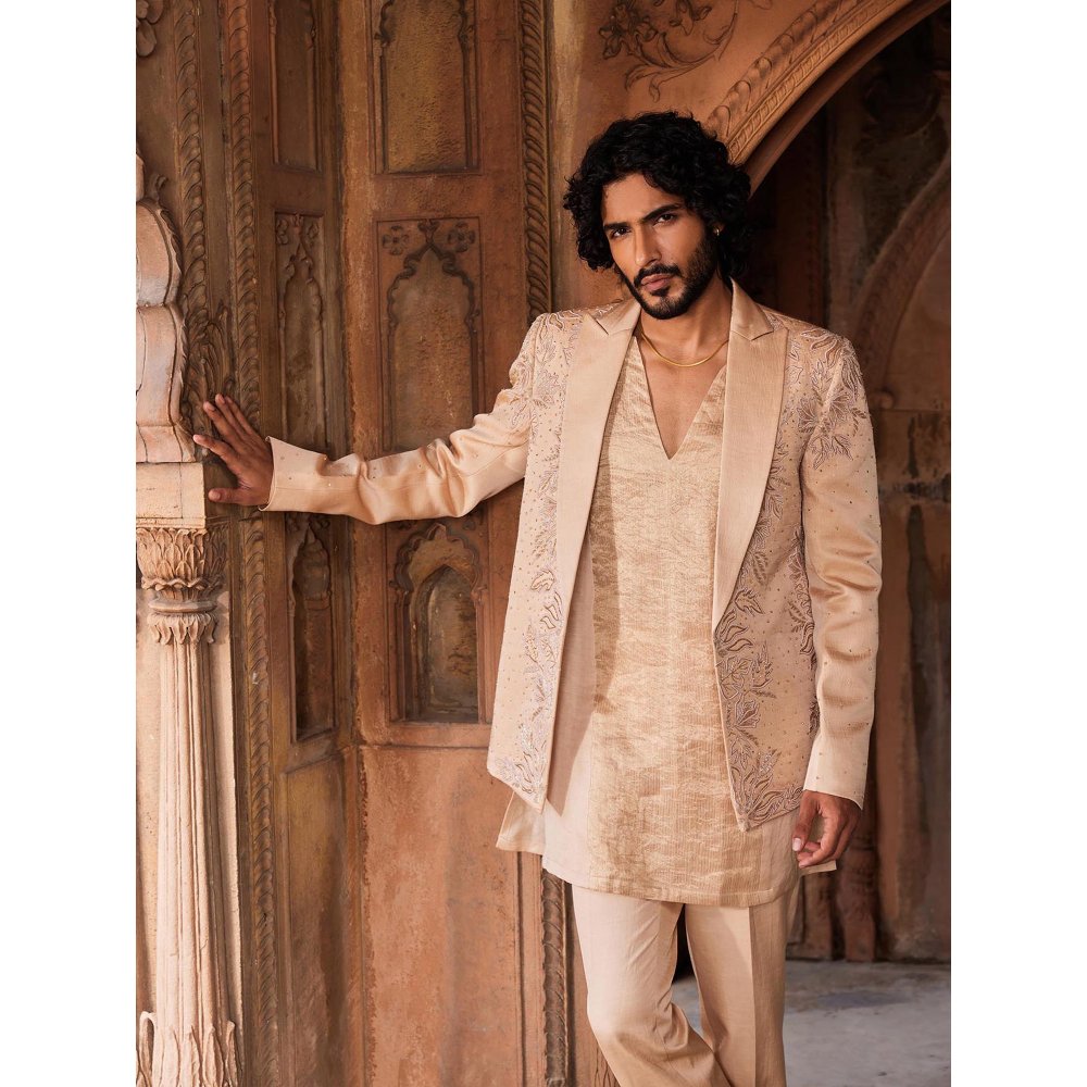 CONTRAST BY PARTH Cream Tabeer Jacket with Kurta and Pant (Set of 3)