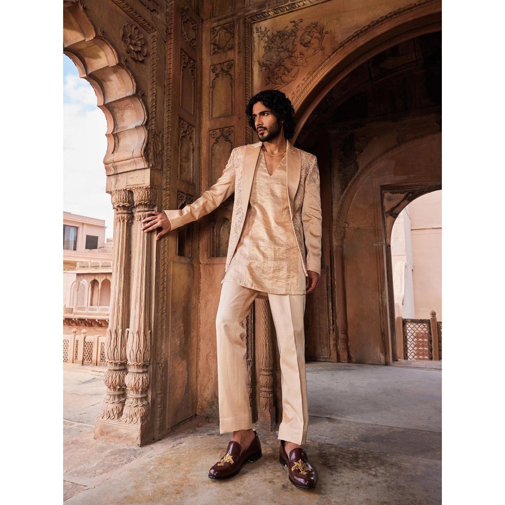 CONTRAST BY PARTH Cream Tabeer Jacket with Kurta and Pant (Set of 3)