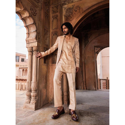CONTRAST BY PARTH Cream Tabeer Jacket with Kurta and Pant (Set of 3)