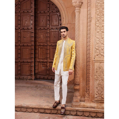 CONTRAST BY PARTH Yellow Seerat Jacket with Kurta and Pant (Set of 3)