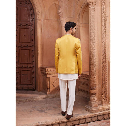 CONTRAST BY PARTH Yellow Seerat Jacket with Kurta and Pant (Set of 3)