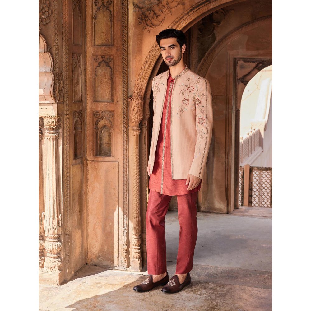 CONTRAST BY PARTH Rust Inayat Jacket with Kurta and Pant (Set of 3)