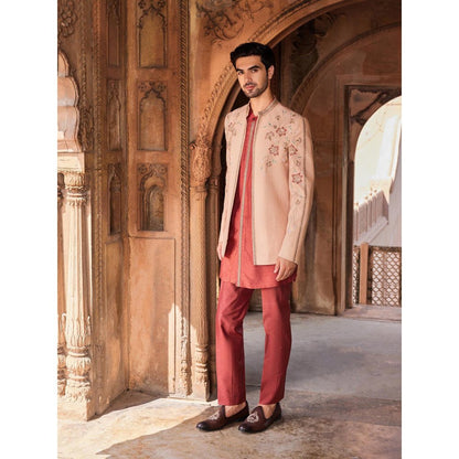 CONTRAST BY PARTH Rust Inayat Jacket with Kurta and Pant (Set of 3)