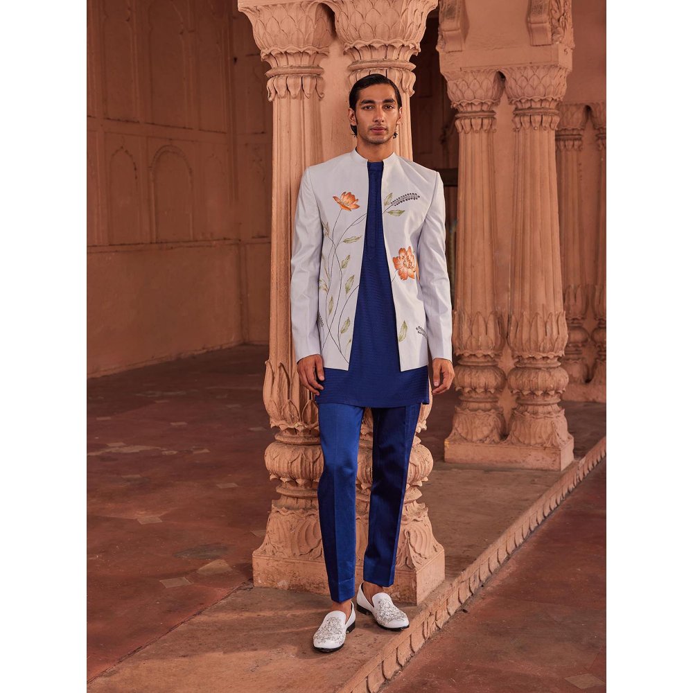 CONTRAST BY PARTH Blue Bagh Jacket with Kurta and Pant (Set of 3)