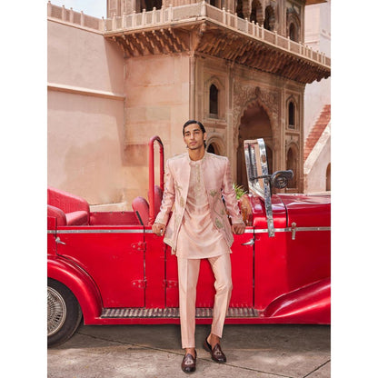 CONTRAST BY PARTH Pink Palm Jacket with Kurta and Pant (Set of 3)