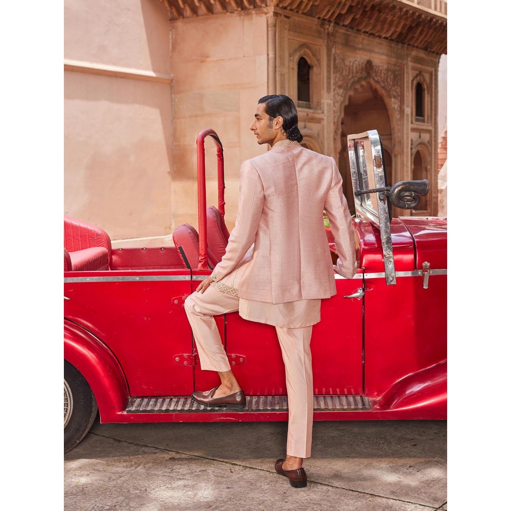 CONTRAST BY PARTH Pink Palm Jacket with Kurta and Pant (Set of 3)