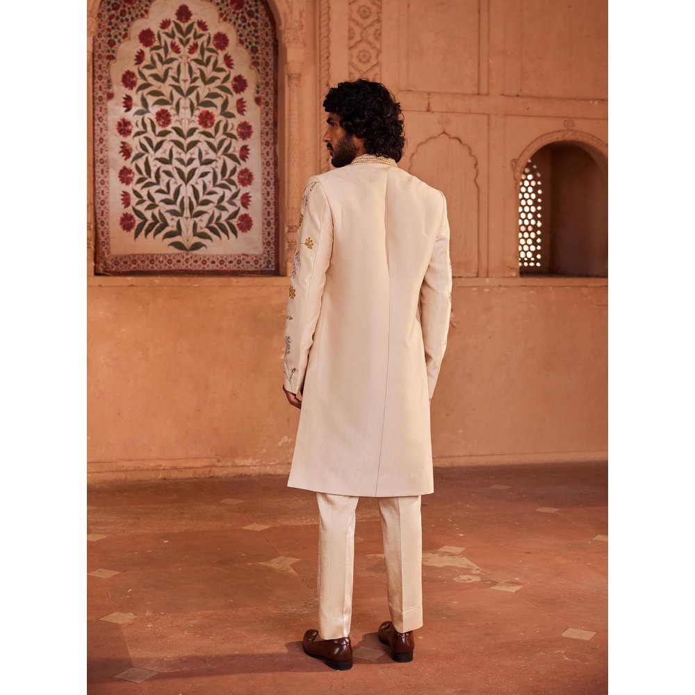 CONTRAST BY PARTH Ivory Jahan Open Sherwani with Kurta and Pant (Set of 3)