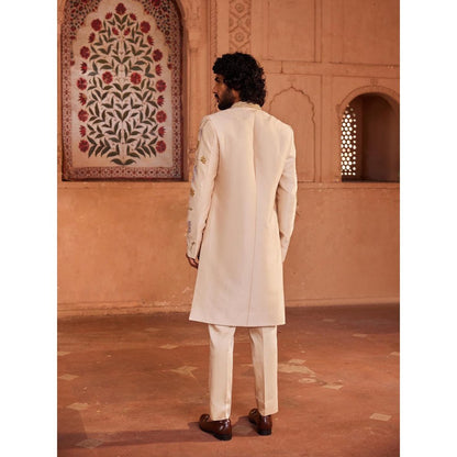 CONTRAST BY PARTH Ivory Jahan Open Sherwani with Kurta and Pant (Set of 3)