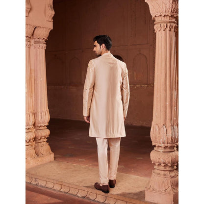 CONTRAST BY PARTH Beige Bageecha Open Sherwani with Kurta and Pant (Set of 3)
