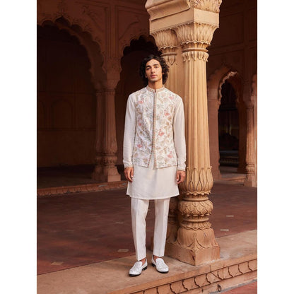 CONTRAST BY PARTH White Flamingo Nehru Jacket with Kurta and Pant (Set of 3)