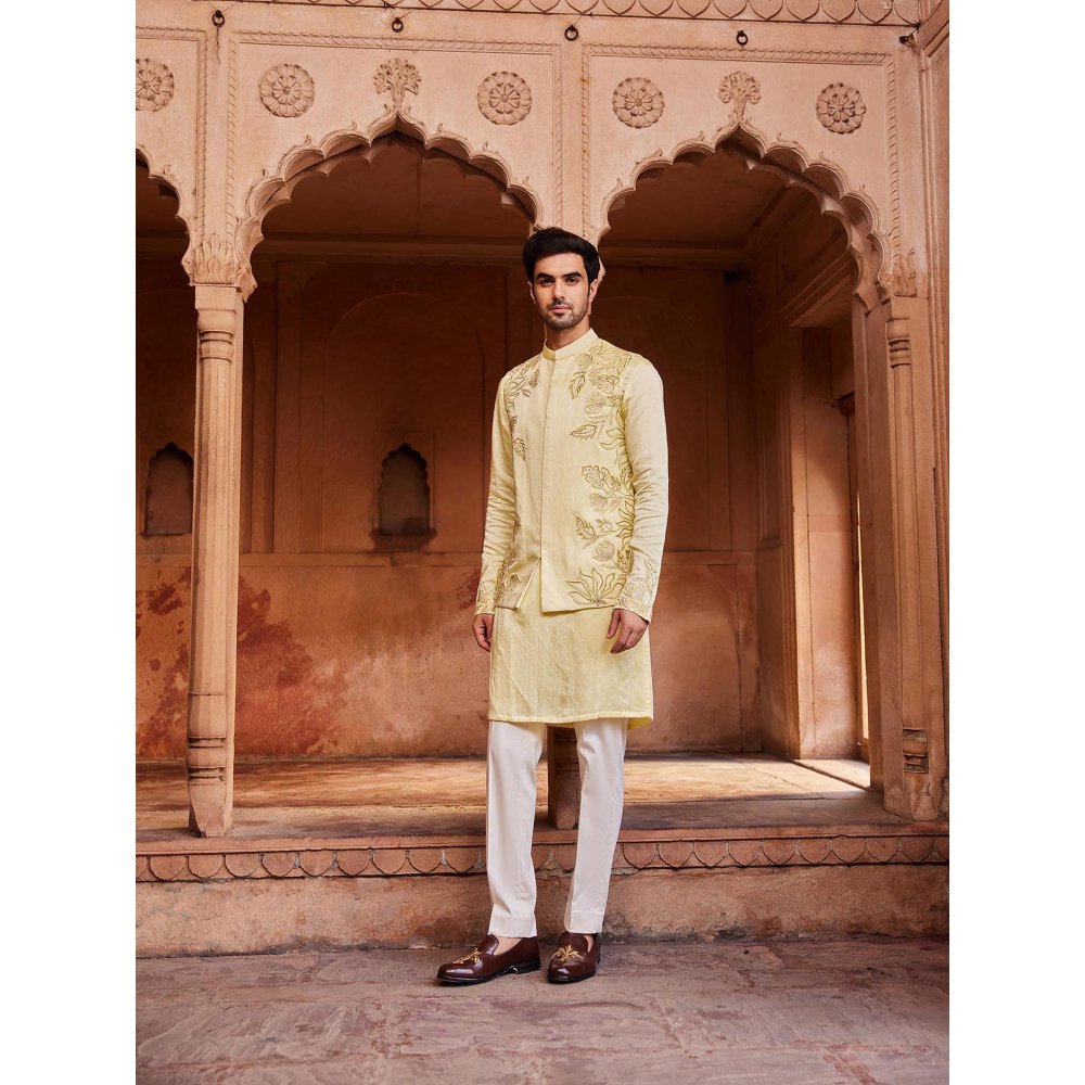 CONTRAST BY PARTH Yellow Rooh Nehru Jacket with Kurta and Pant (Set of 3)