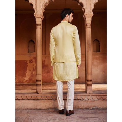 CONTRAST BY PARTH Yellow Rooh Nehru Jacket with Kurta and Pant (Set of 3)