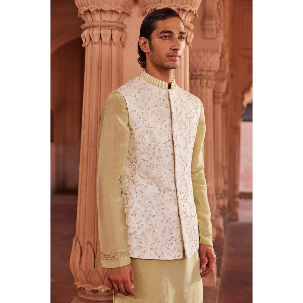 CONTRAST BY PARTH Green Jannat Nehru Jacket with Kurta and Pant (Set of 3)
