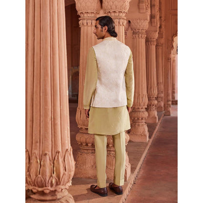CONTRAST BY PARTH Green Jannat Nehru Jacket with Kurta and Pant (Set of 3)