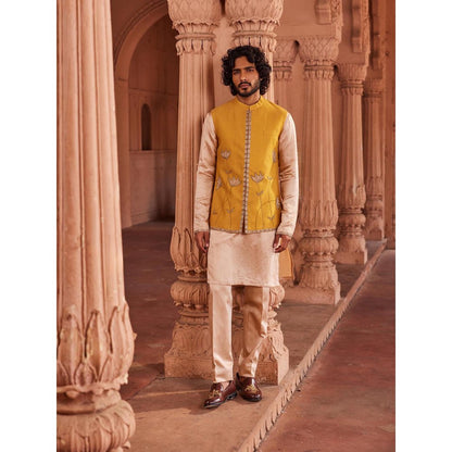 CONTRAST BY PARTH Yellow Marigold Nehru Jacket with Kurta and Pant (Set of 3)
