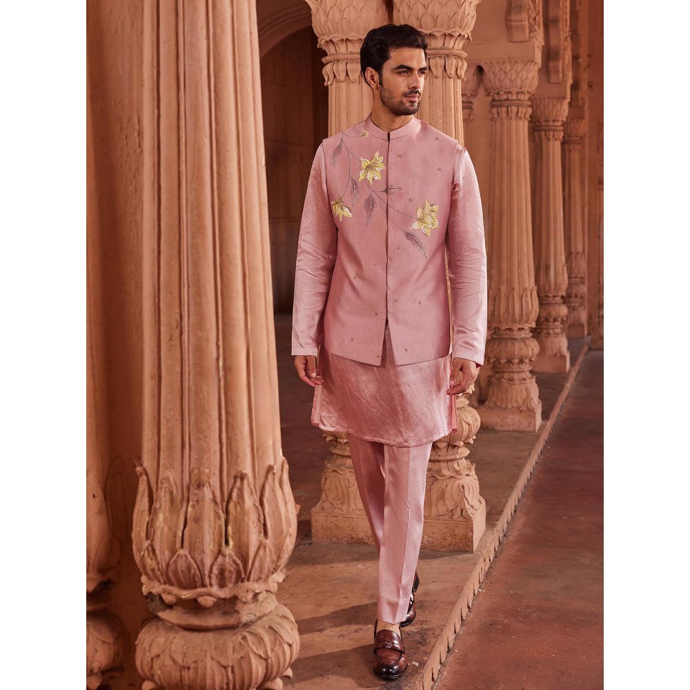CONTRAST BY PARTH Pink Husn Nehru Jacket with Kurta and Pant (Set of 3)
