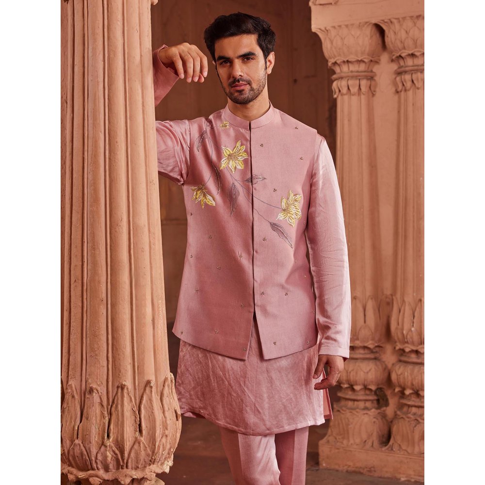 CONTRAST BY PARTH Pink Husn Nehru Jacket with Kurta and Pant (Set of 3)
