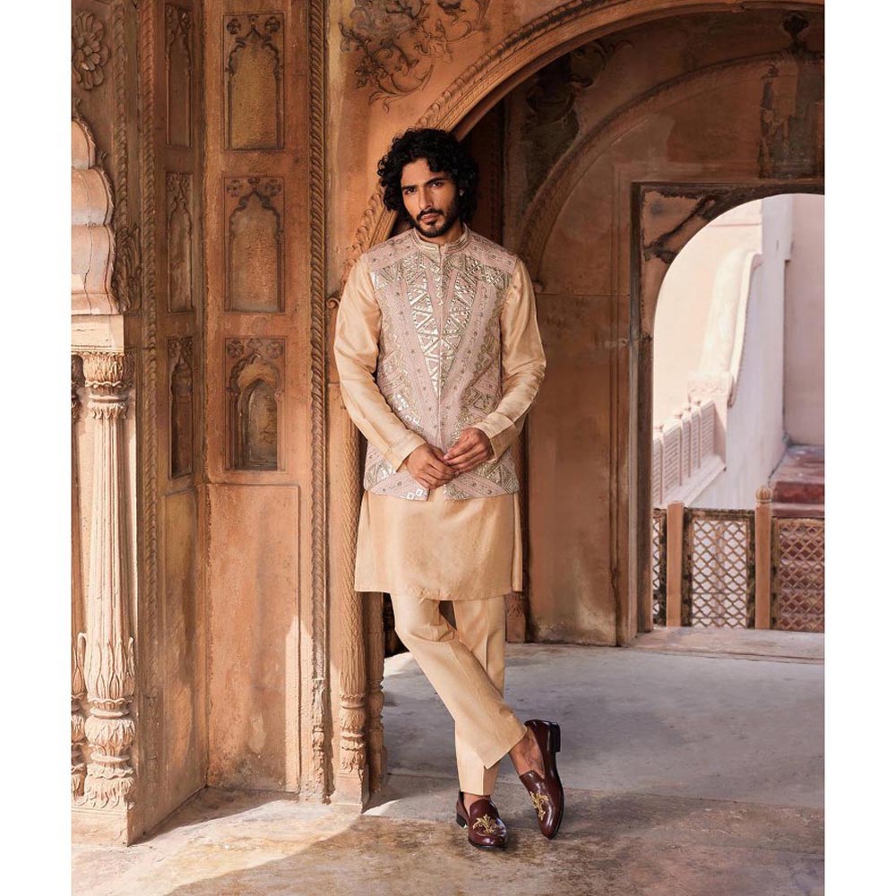 CONTRAST BY PARTH Cream Ibaadat Nehru Jacket with Kurta and Pant (Set of 3)