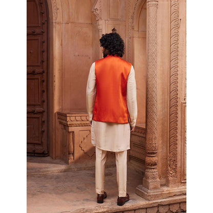 CONTRAST BY PARTH Rust Floral Nehru Jacket with Kurta and Pant (Set of 3)