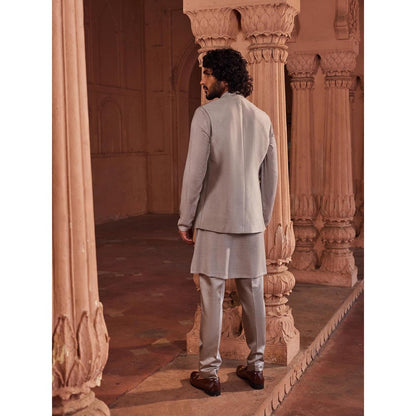 CONTRAST BY PARTH Taupe Hand Paint Nehru Jacket with Kurta and Pant (Set of 3)