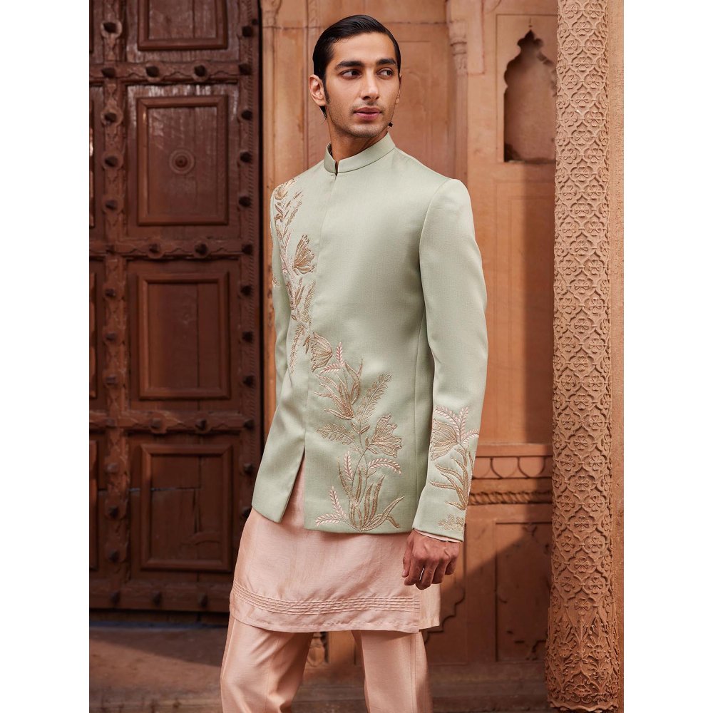 CONTRAST BY PARTH Green Ruhaab Jacket with Kurta and Pant (Set of 3)