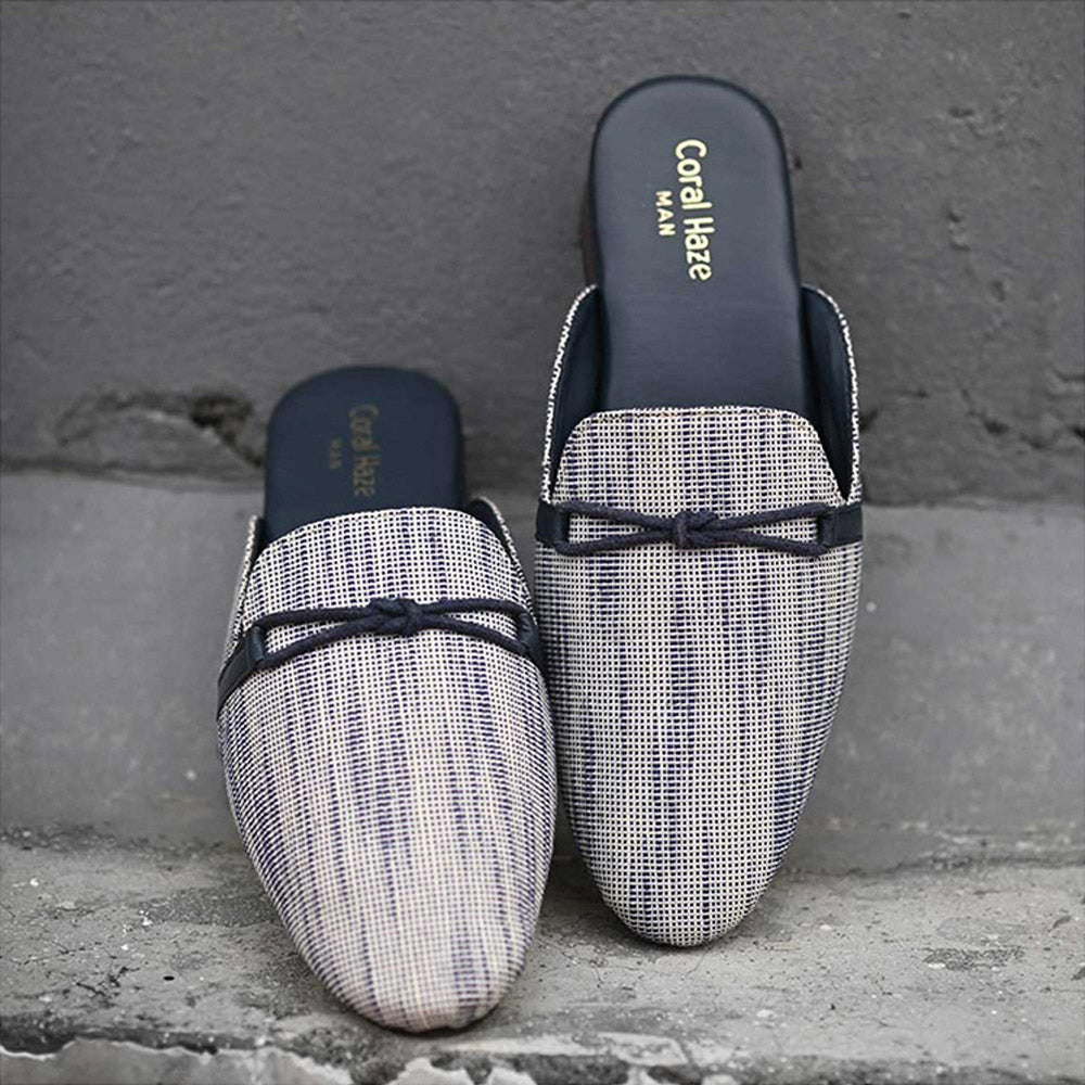 Coral Haze Blue Jacquard Men Mules