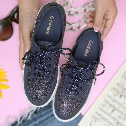 Coral Haze Dark Navy Glitter Sneakers With Navy Laces (Euro 36)