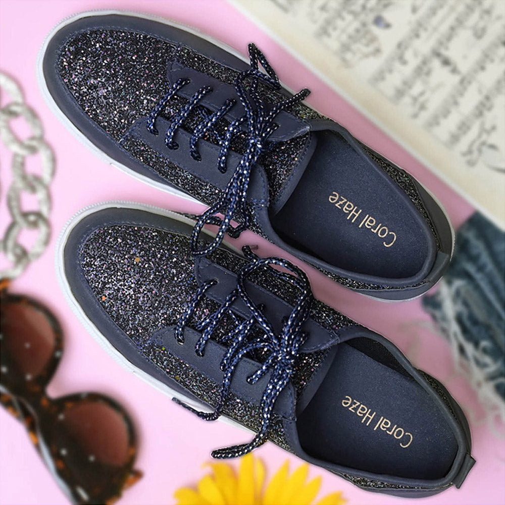 Coral Haze Dark Navy Glitter Sneakers With Navy Laces (Euro 36)