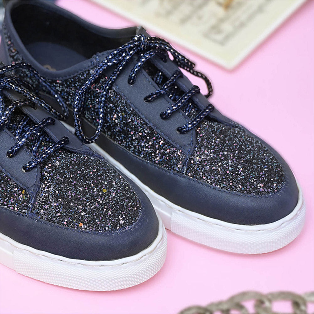 Coral Haze Dark Navy Glitter Sneakers With Navy Laces (Euro 36)