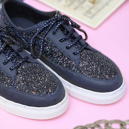 Coral Haze Dark Navy Glitter Sneakers With Navy Laces (Euro 36)