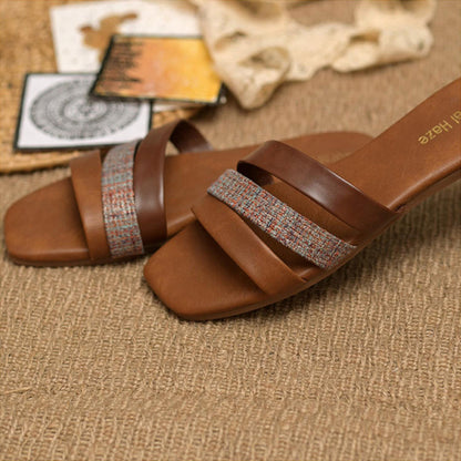 Coral Haze Tan and Brown Jacquard Strappy Flats