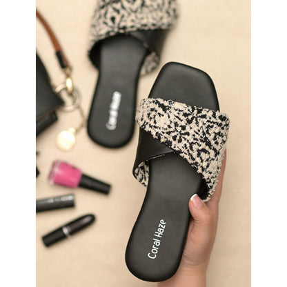 Coral Haze Black and White Jacquard Strap Flats