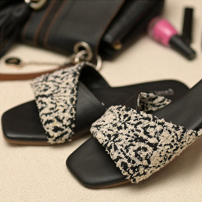 Coral Haze Black and White Jacquard Strap Flats