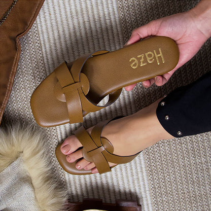 Coral Haze Camel Tan Leatherite Strappy Flats