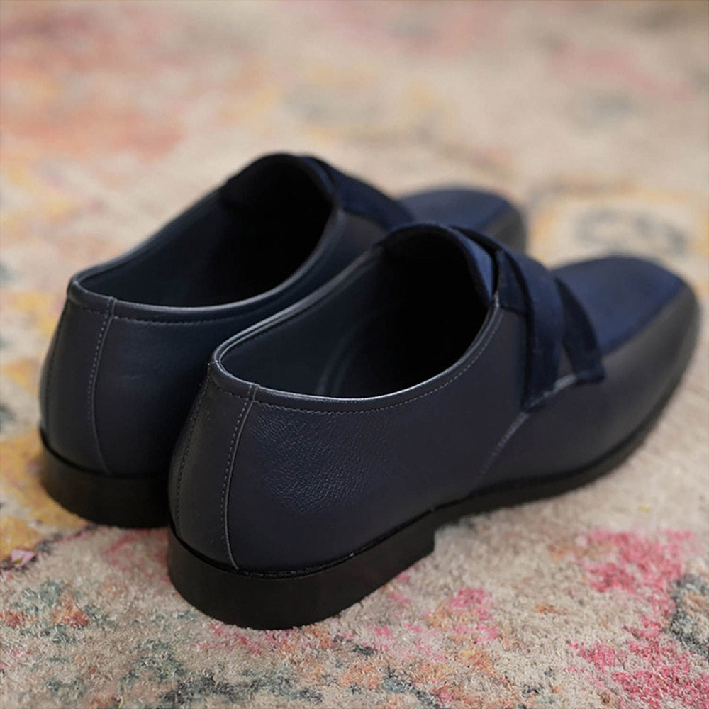Coral Haze Navy Blue Velvet and Faux Leather Loafers