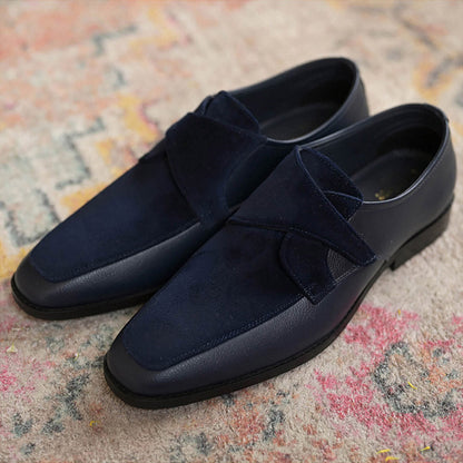 Coral Haze Navy Blue Velvet and Faux Leather Loafers
