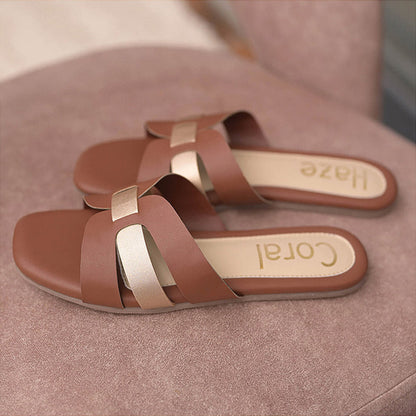 Coral Haze Brown & Gold Strap Flats