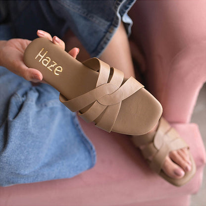 Coral Haze Taupe Multi Strap Flats