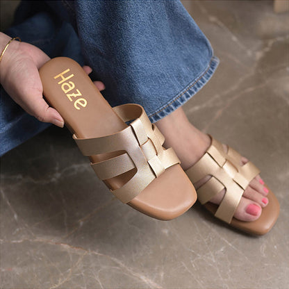 Coral Haze Light Gold Multiple Straps Flats